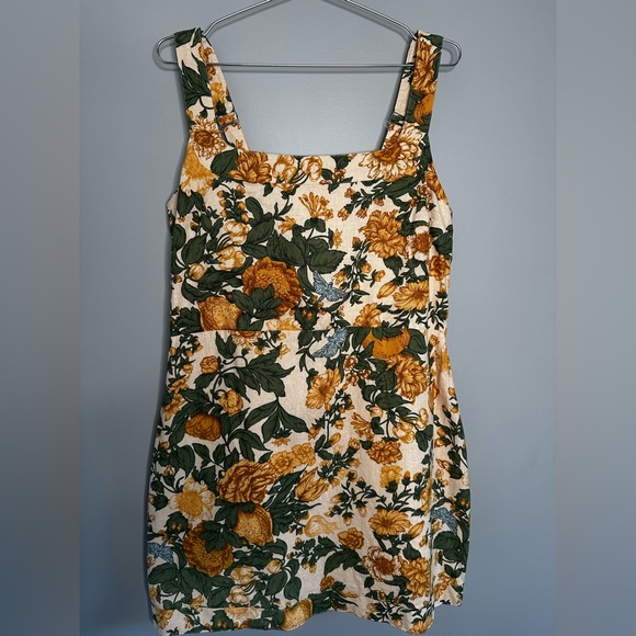 Orange Yellow with Blue Accent Linen Sundress - Picture 5 of 16